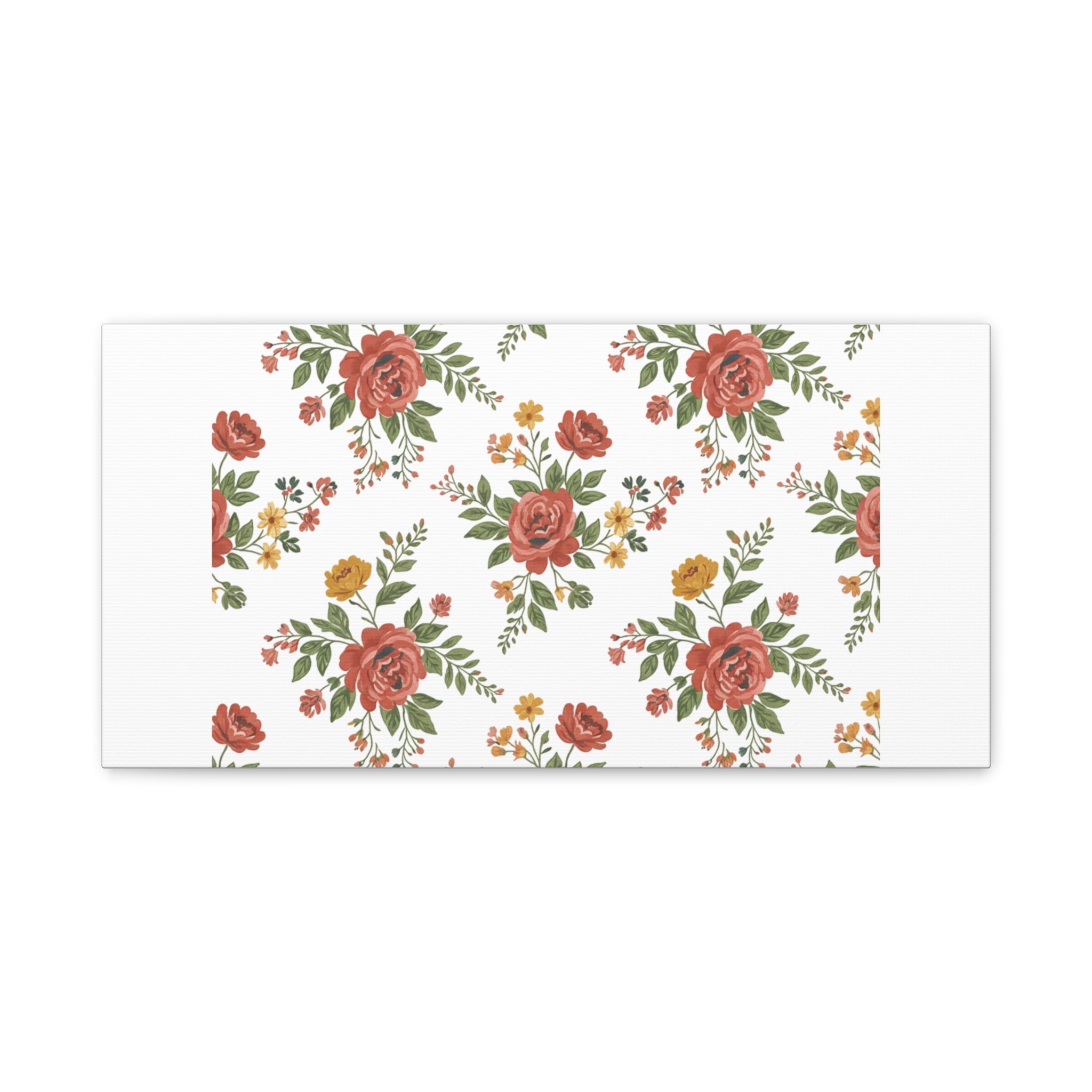 Rustic Floral Pattern Matte Canvas, Stretched | Folk Repeat Cottage Floral Print