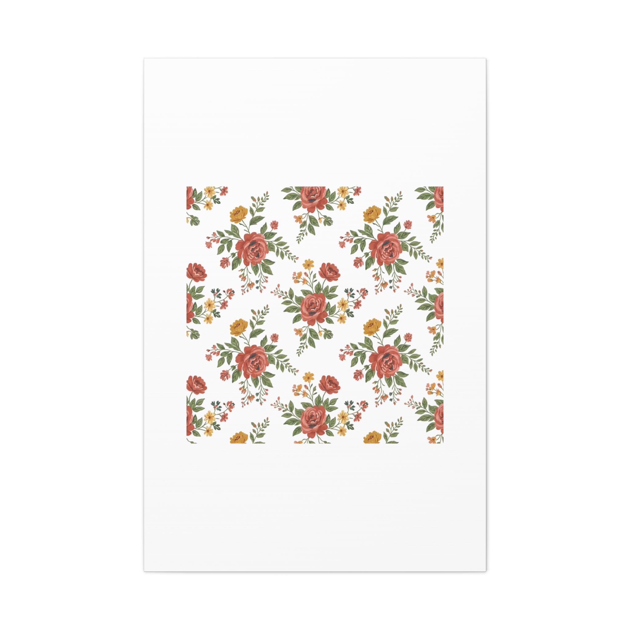 Rustic Floral Pattern Matte Canvas, Stretched | Folk Repeat Cottage Floral Print