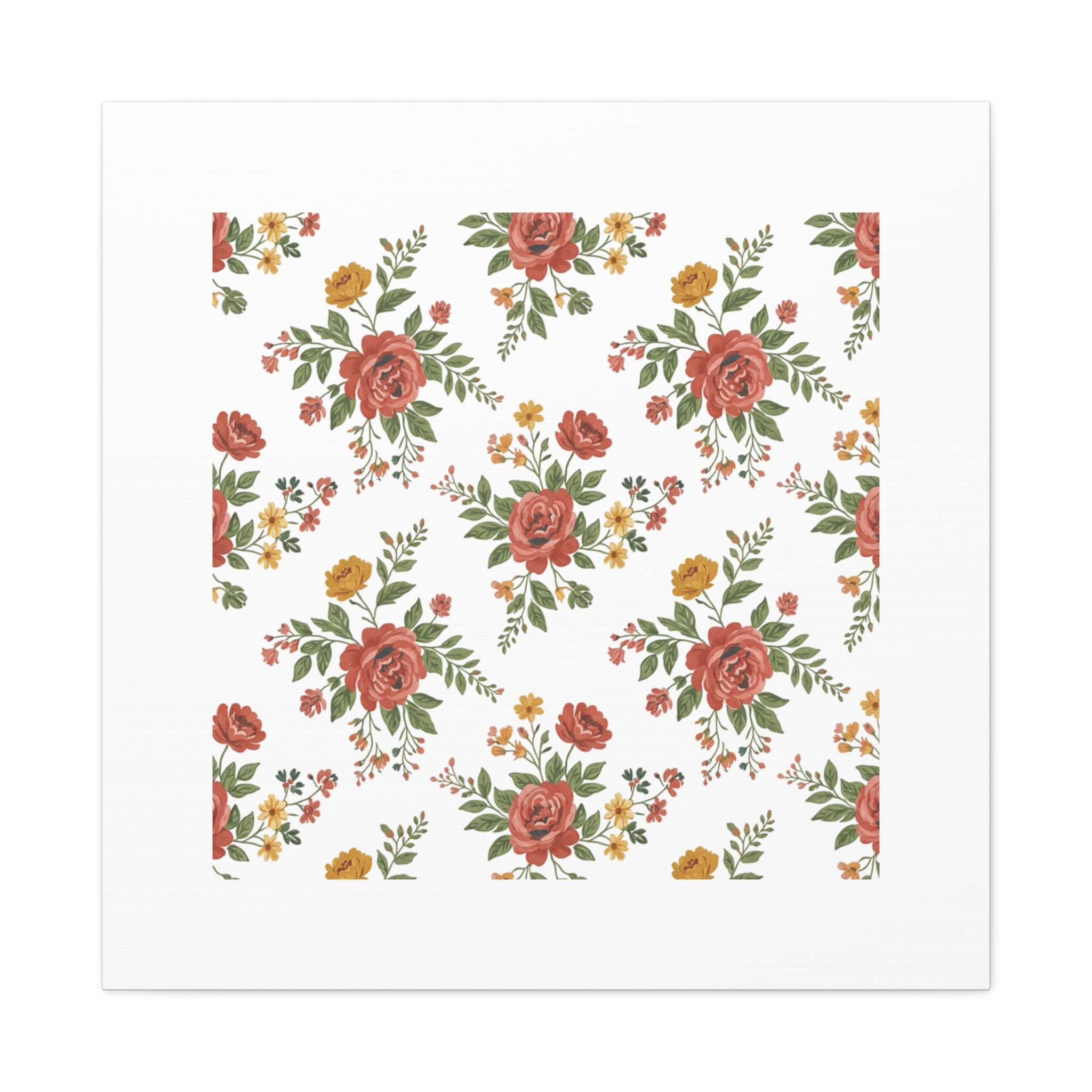 Rustic Floral Pattern Matte Canvas, Stretched | Folk Repeat Cottage Floral Print