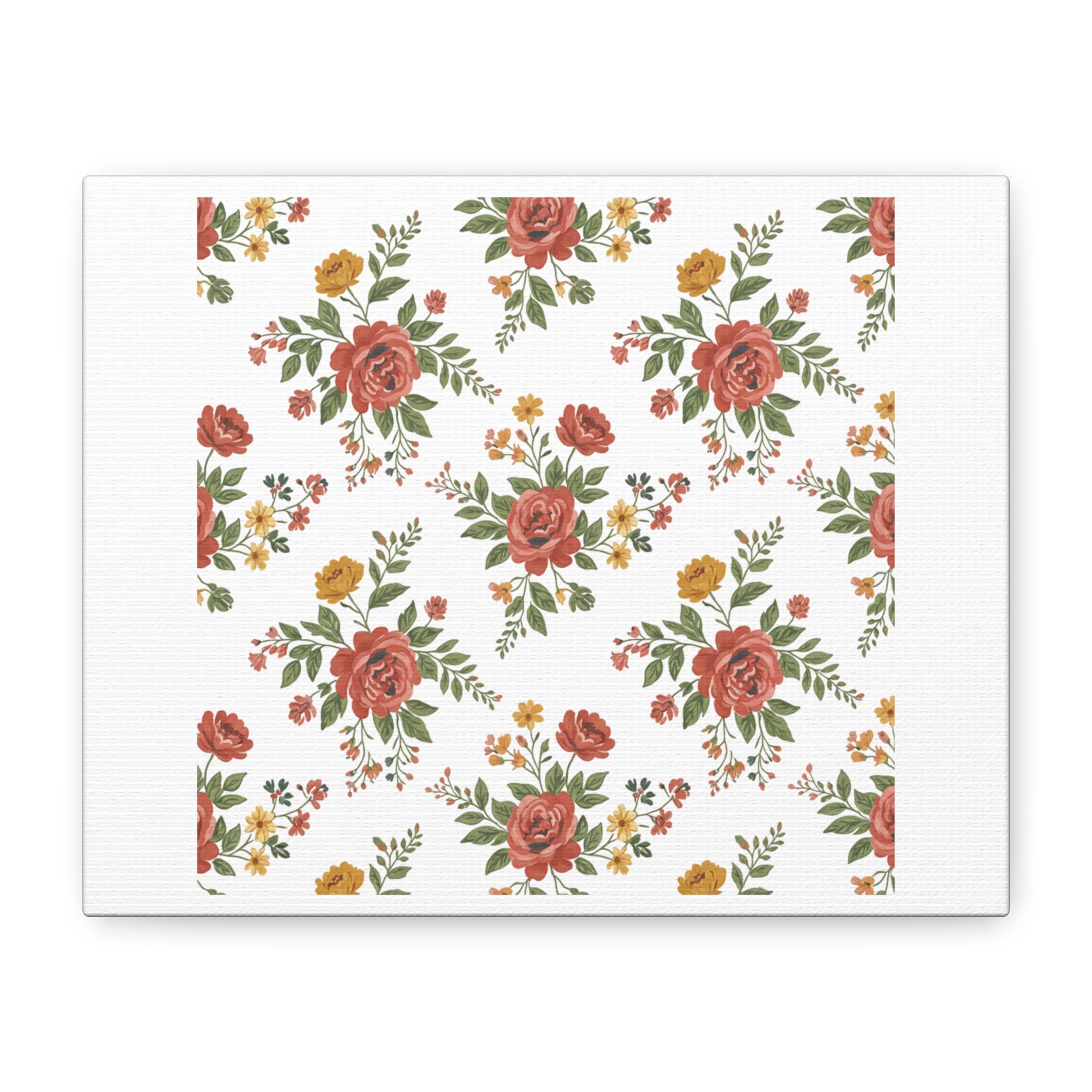Rustic Floral Pattern Matte Canvas, Stretched | Folk Repeat Cottage Floral Print