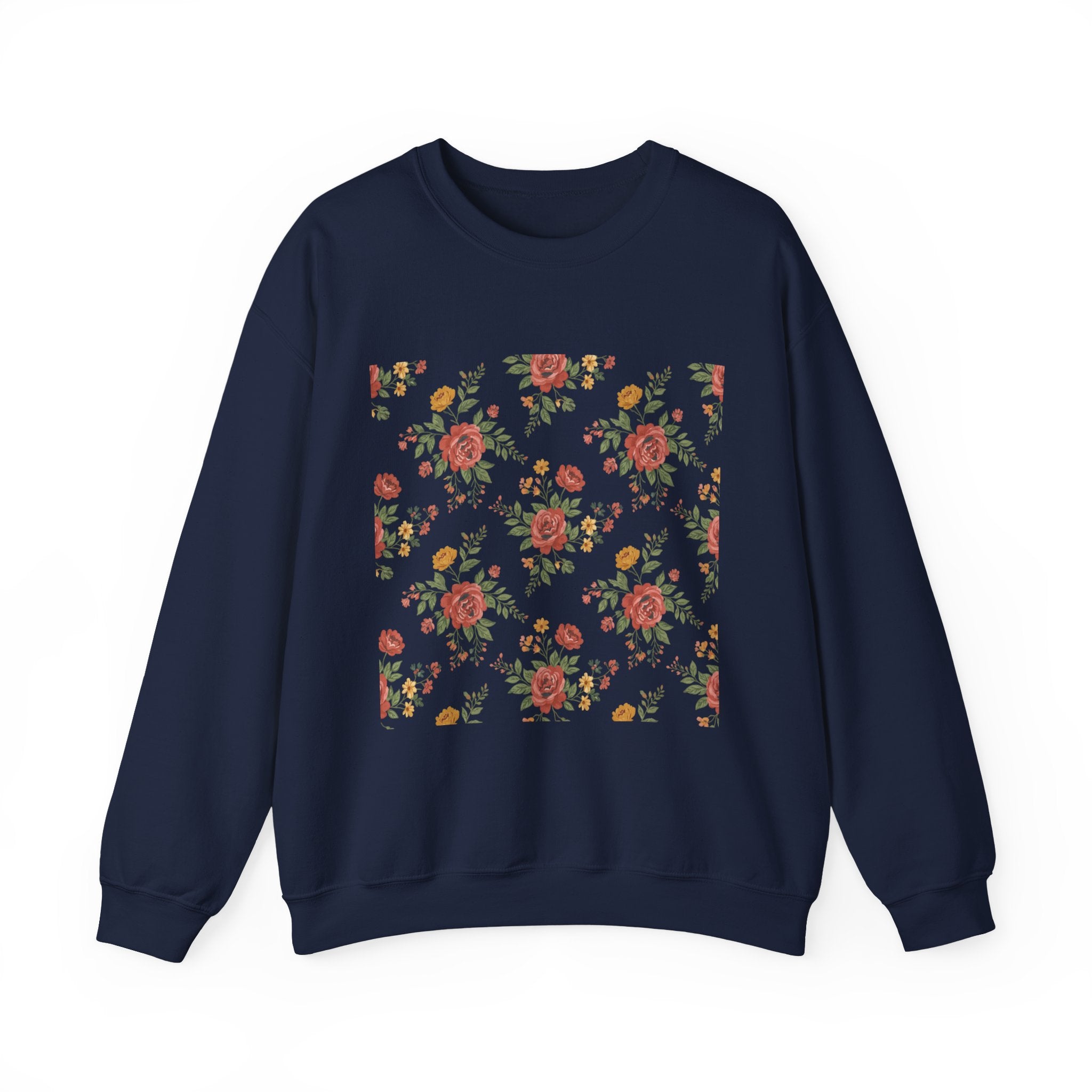 Rustic Floral Pattern Sweatshirt | cottage floral print, folk repeat