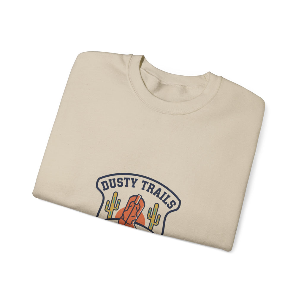 Dusty Trails Club Crest Sweatshirt | Western Badge Typography, Rustic Collegiate