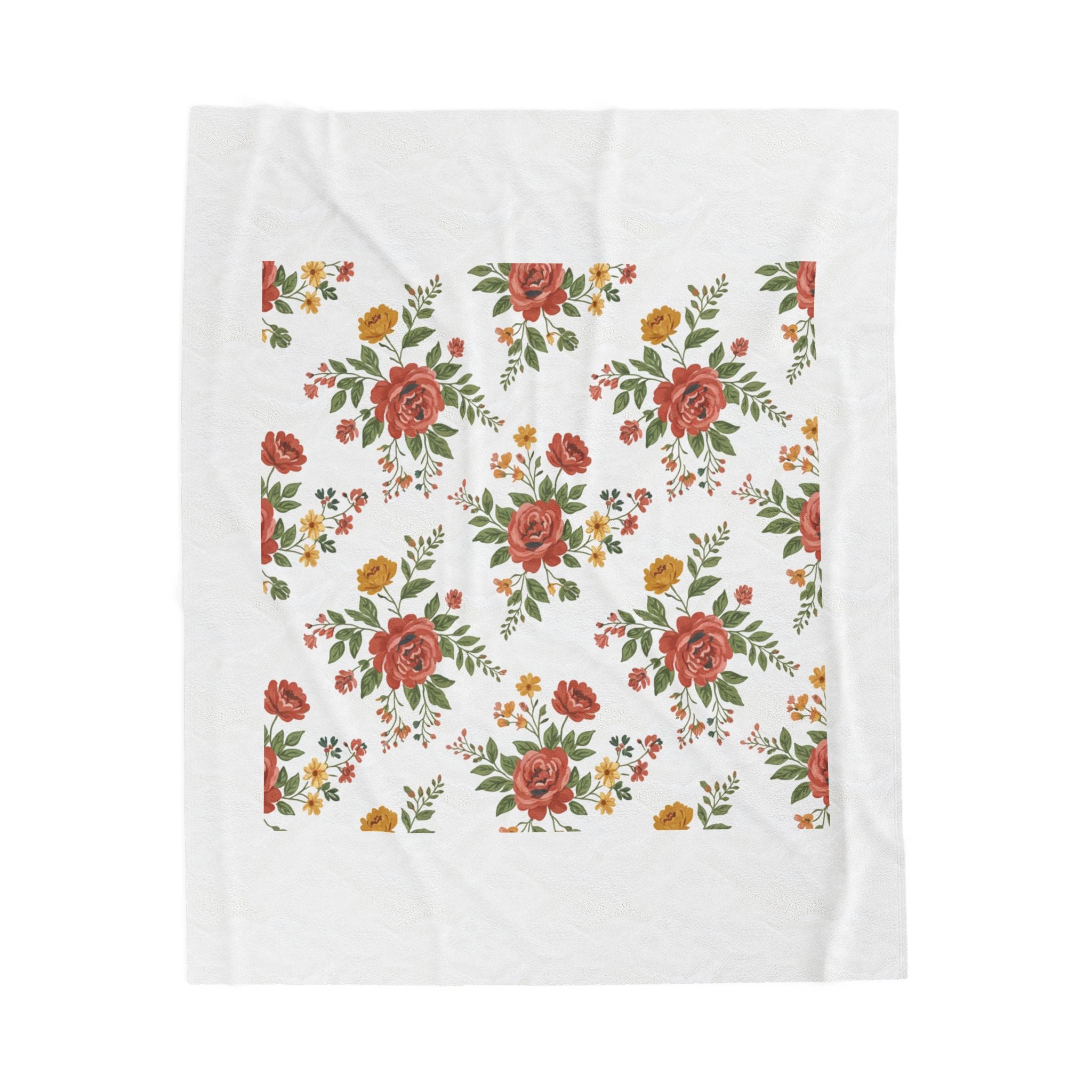 Rustic Floral Repeat Blanket | cottage floral print, folk repeat