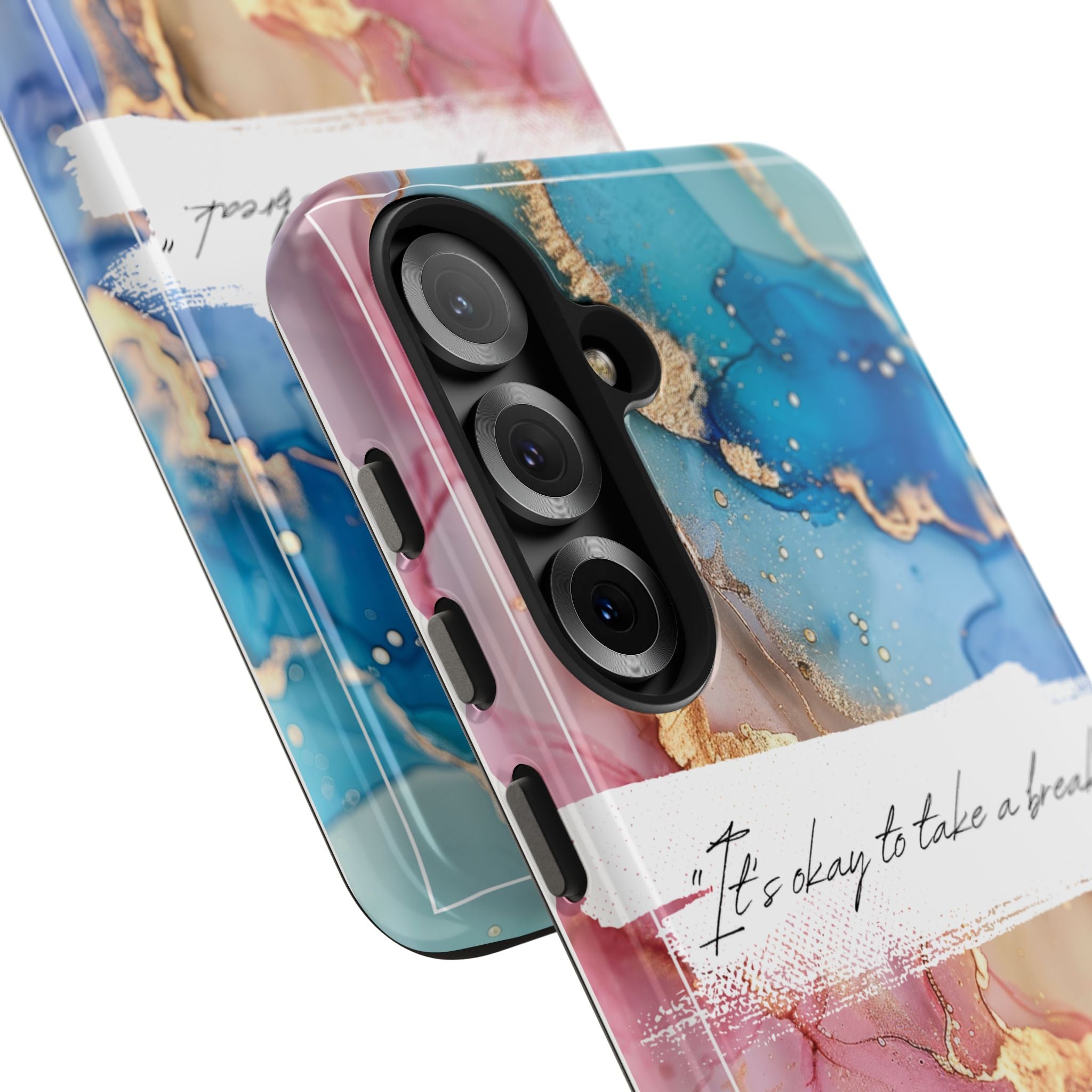 Marbled Gold Accent Tough Phone Case — "It's Okay to Take a Break" Protective Cover