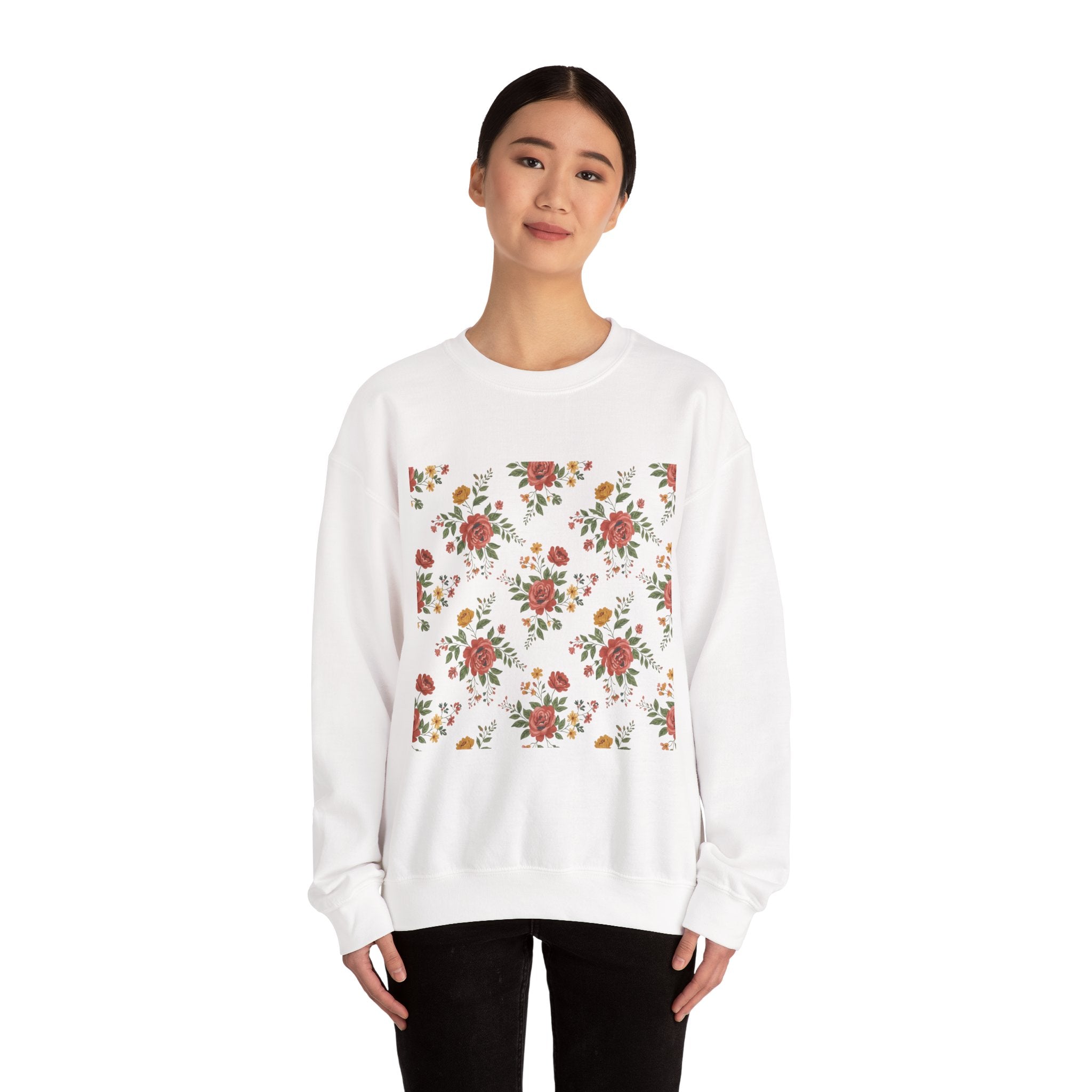 Rustic Floral Pattern Sweatshirt | cottage floral print, folk repeat