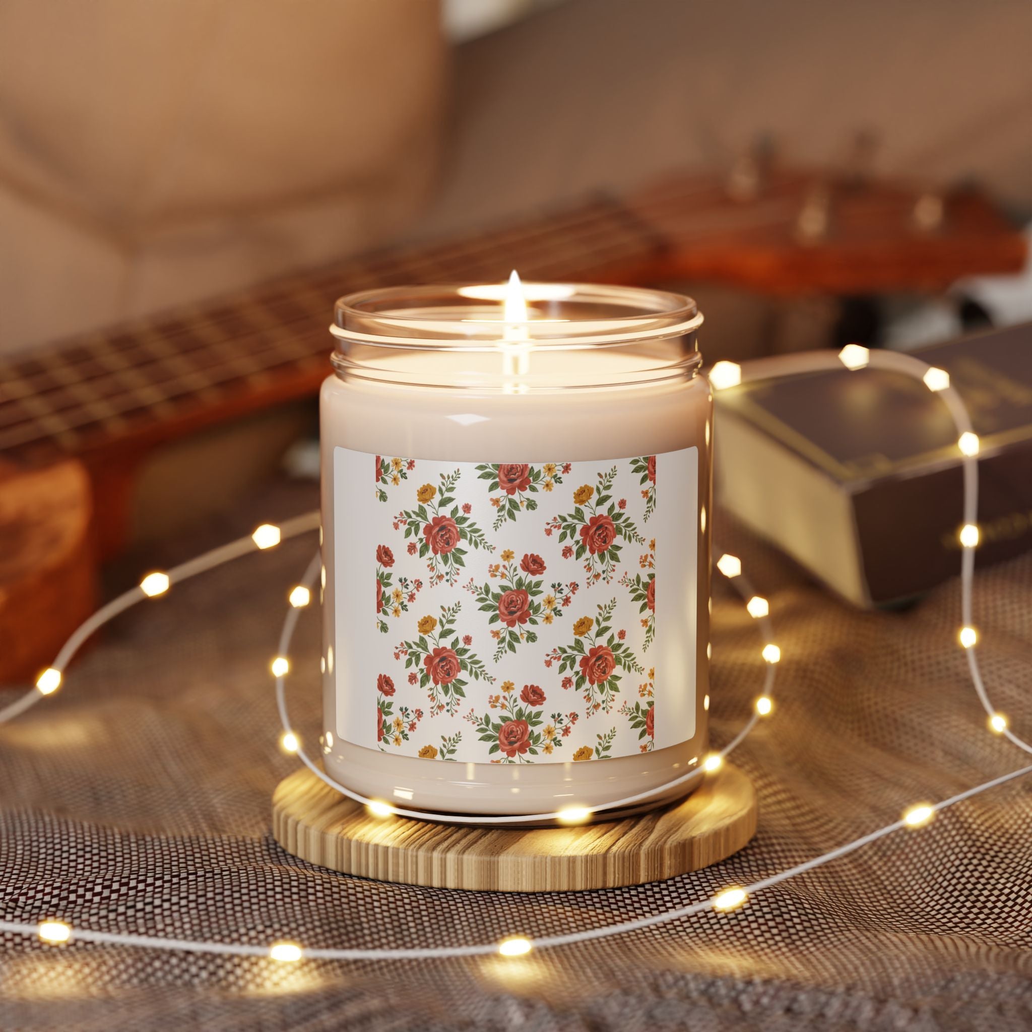 Rustic Floral Pattern Candle, Cottage Floral Soy Jar | Folk Repeat