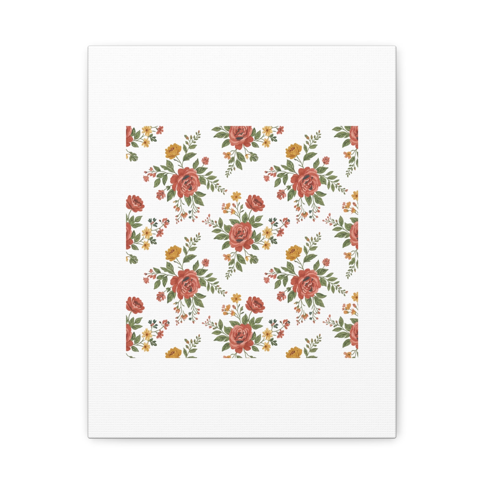 Rustic Floral Pattern Matte Canvas, Stretched | Folk Repeat Cottage Floral Print