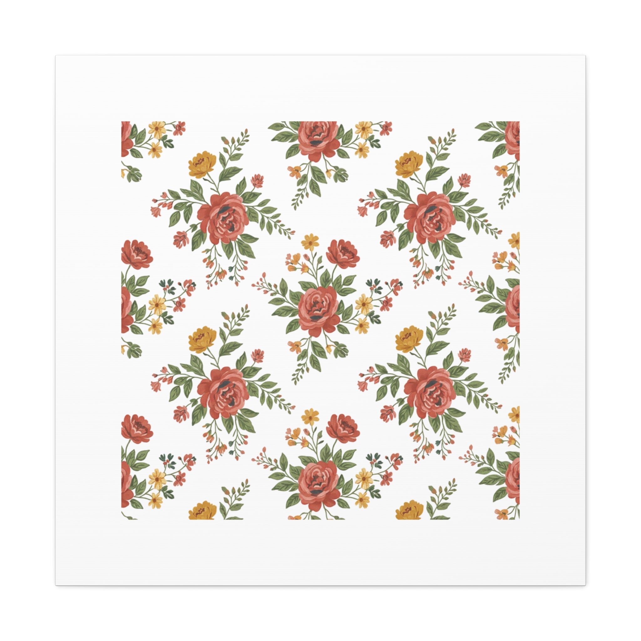 Rustic Floral Pattern Matte Canvas, Stretched | Folk Repeat Cottage Floral Print