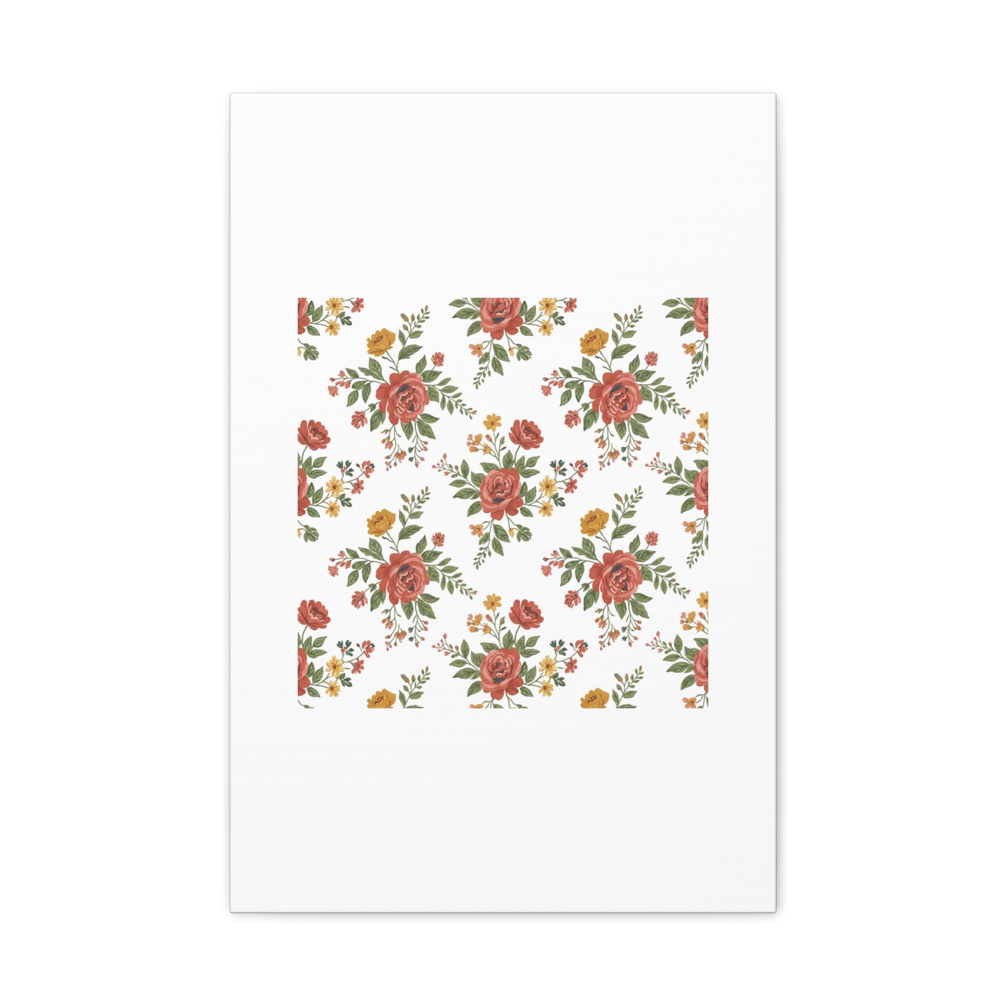 Rustic Floral Pattern Matte Canvas, Stretched | Folk Repeat Cottage Floral Print