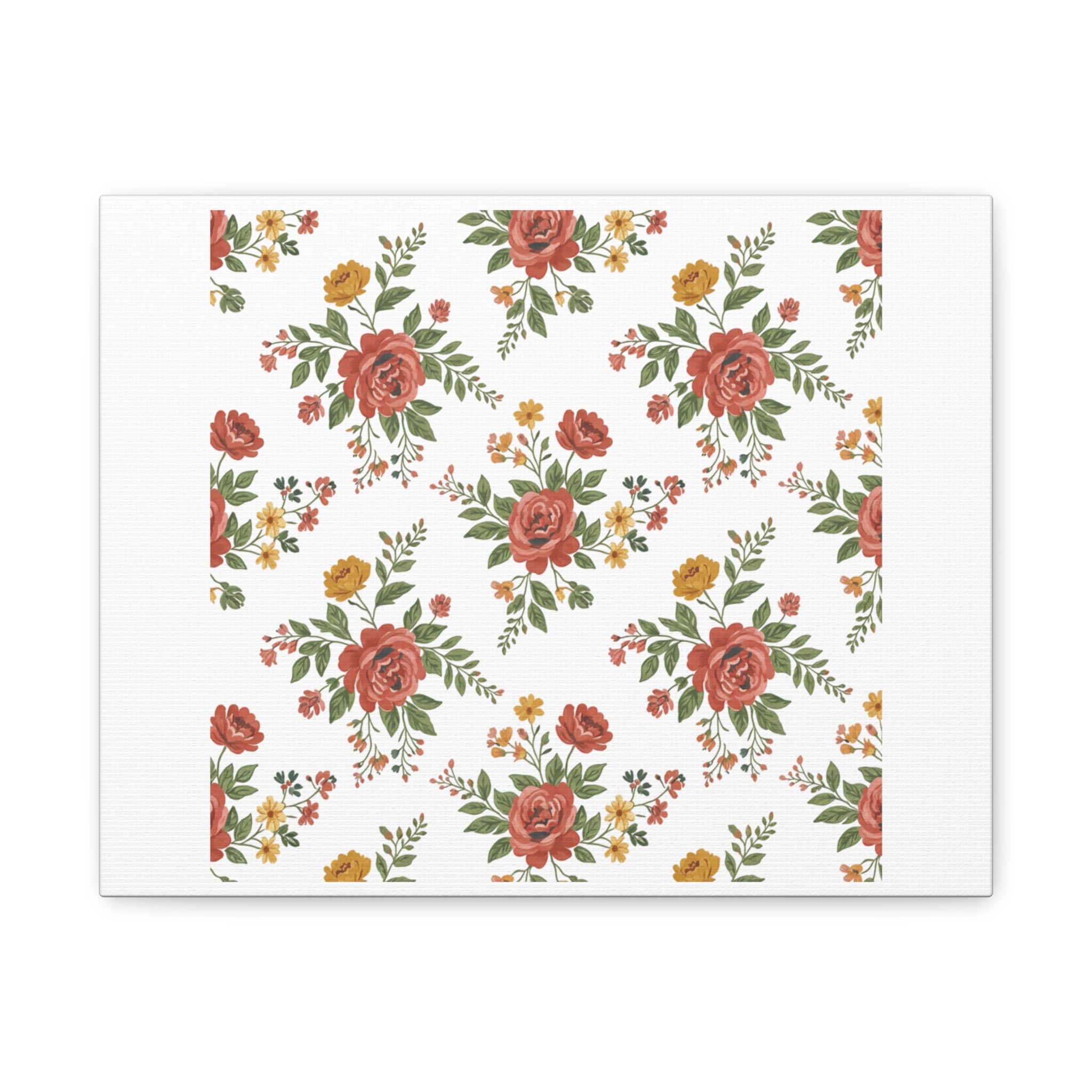 Rustic Floral Pattern Matte Canvas, Stretched | Folk Repeat Cottage Floral Print